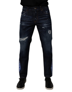 Dark Blue Cotton Tattered Skinny Denim Jeans Dolce & Gabbana