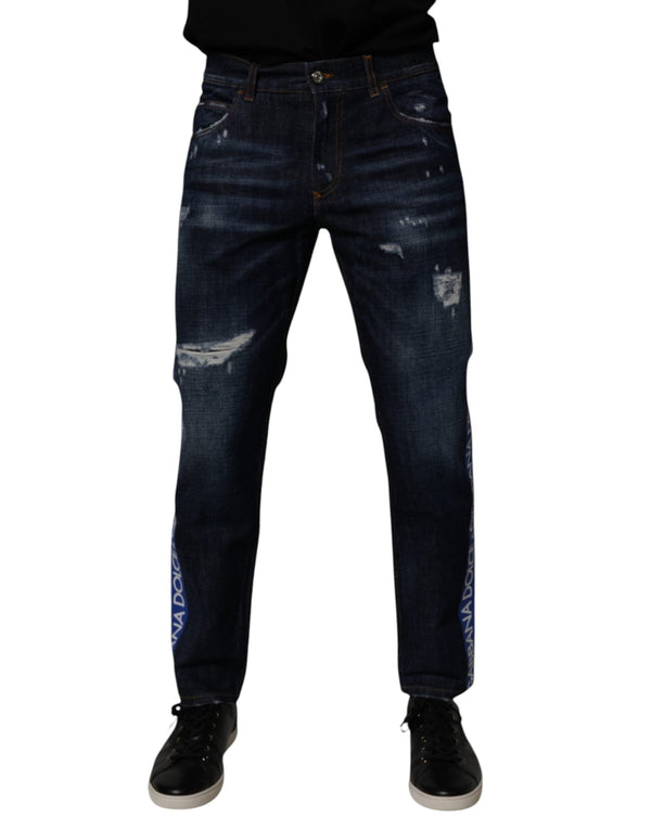 Dark Blue Cotton Tattered Skinny Denim Jeans Dolce & Gabbana