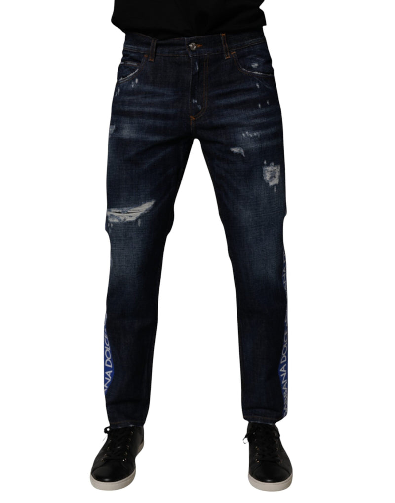 Dark Blue Cotton Tattered Skinny Denim Jeans Dolce & Gabbana