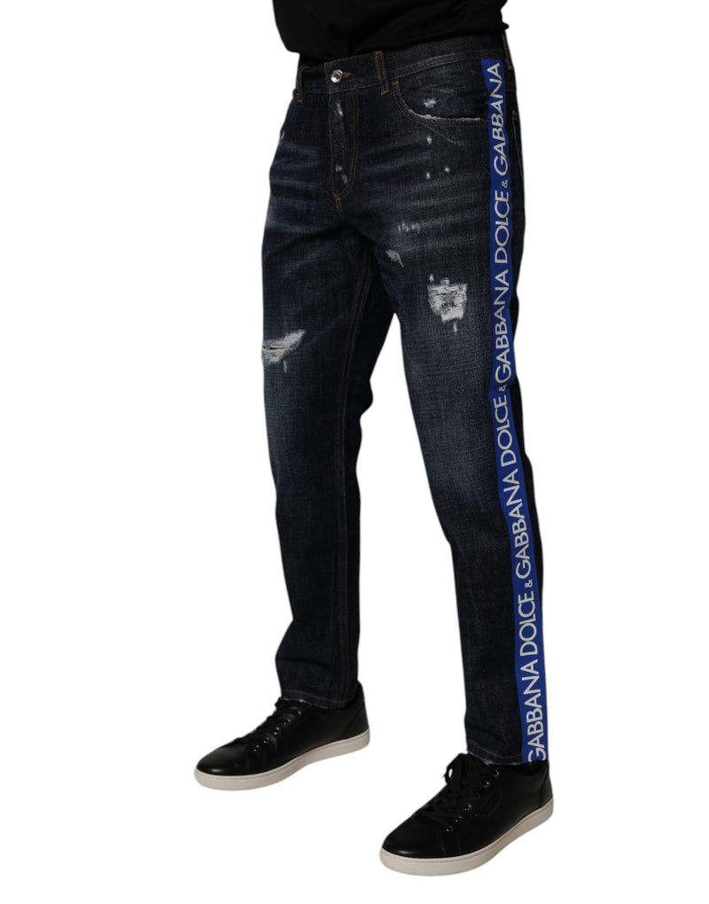 Dark Blue Cotton Tattered Skinny Denim Jeans Dolce & Gabbana