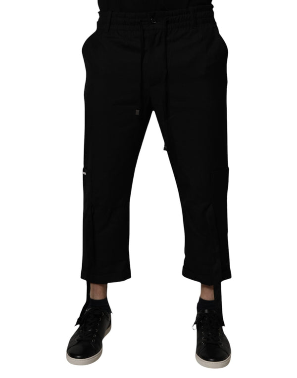 Black Polyester Men Cropped Pants Dolce & Gabbana