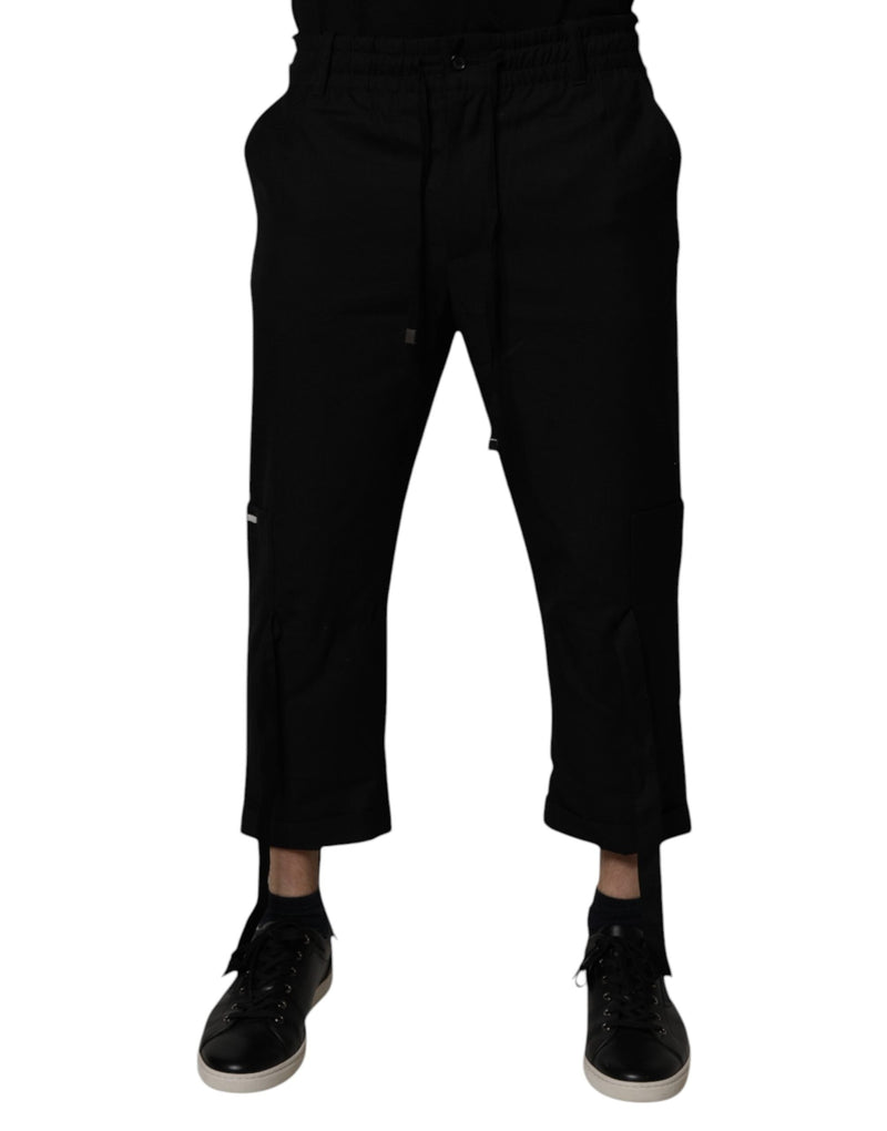 Black Polyester Men Cropped Pants Dolce & Gabbana