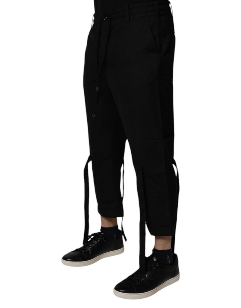 Black Polyester Men Cropped Pants Dolce & Gabbana