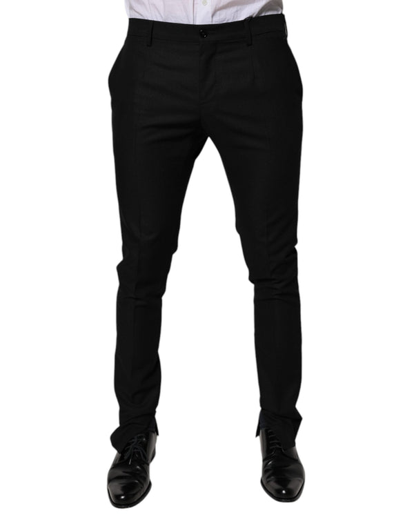 Black Virgin Wool MenSkinny Dress Formal Pants Dolce & Gabbana