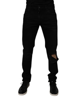 Black Cotton Tattered Skinny Men Denim Jeans Dolce & Gabbana