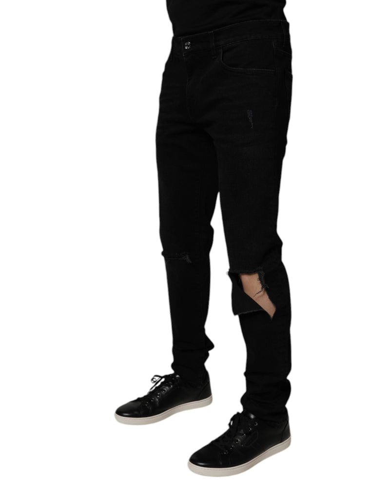 Black Cotton Tattered Skinny Men Denim Jeans Dolce & Gabbana