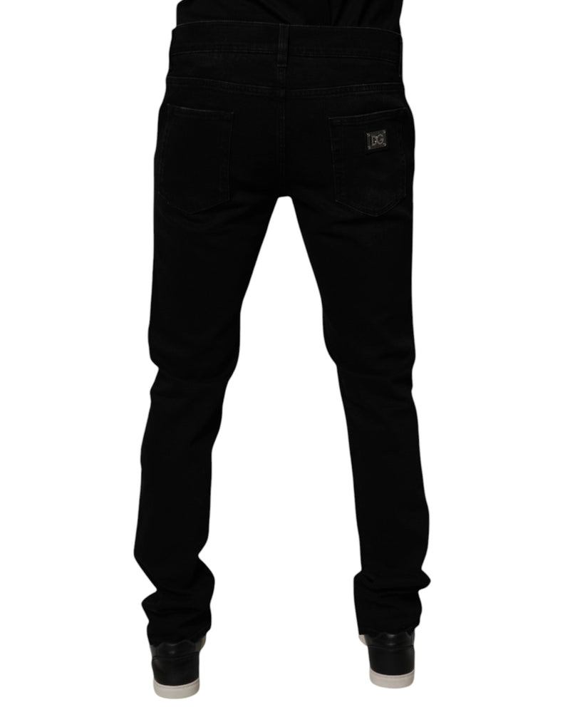 Black Cotton Tattered Skinny Men Denim Jeans Dolce & Gabbana
