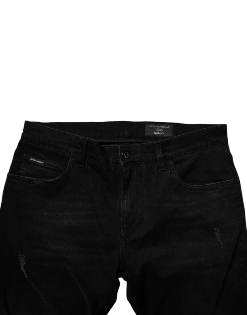 Black Cotton Tattered Skinny Men Denim Jeans Dolce & Gabbana