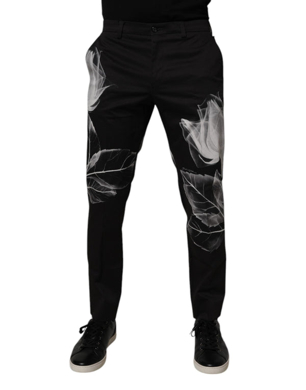 Black Cotton Floral Skinny Dress Pants Dolce & Gabbana