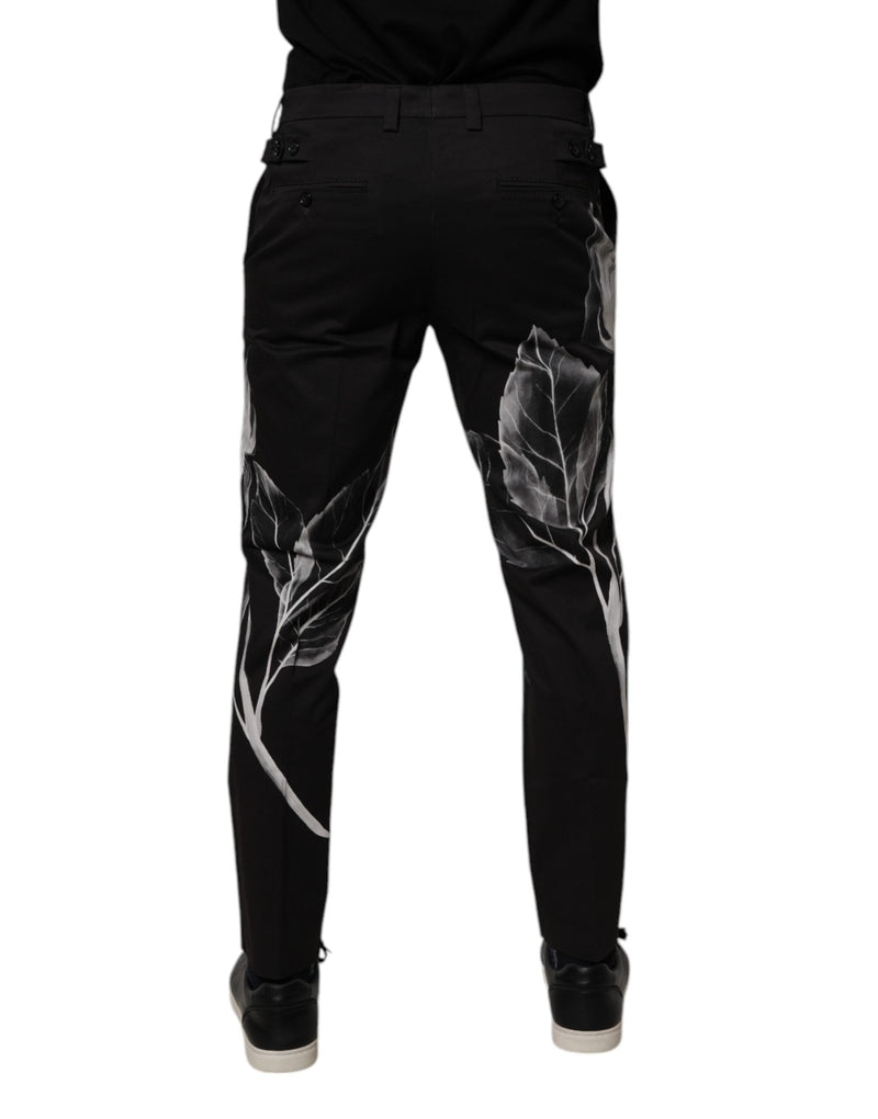 Black Cotton Floral Skinny Dress Pants Dolce & Gabbana