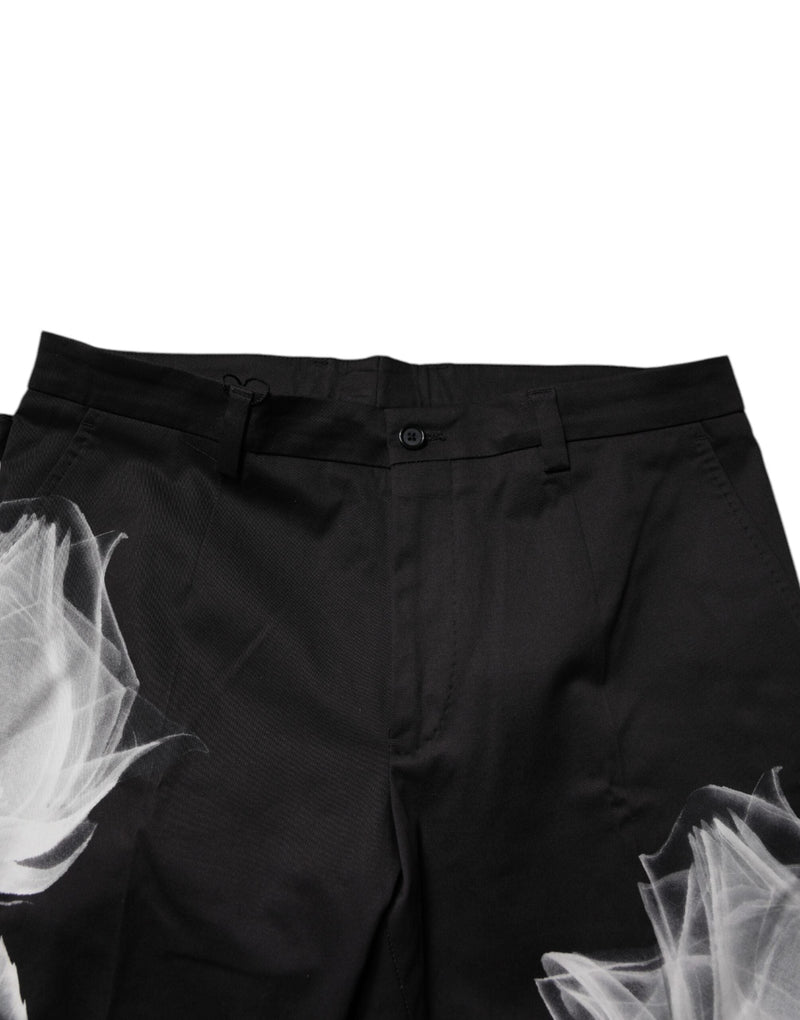 Black Cotton Floral Skinny Dress Pants Dolce & Gabbana
