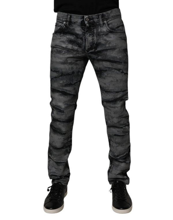 Gray Tie Dye Cotton Skinny Men Denim Jeans Dolce & Gabbana