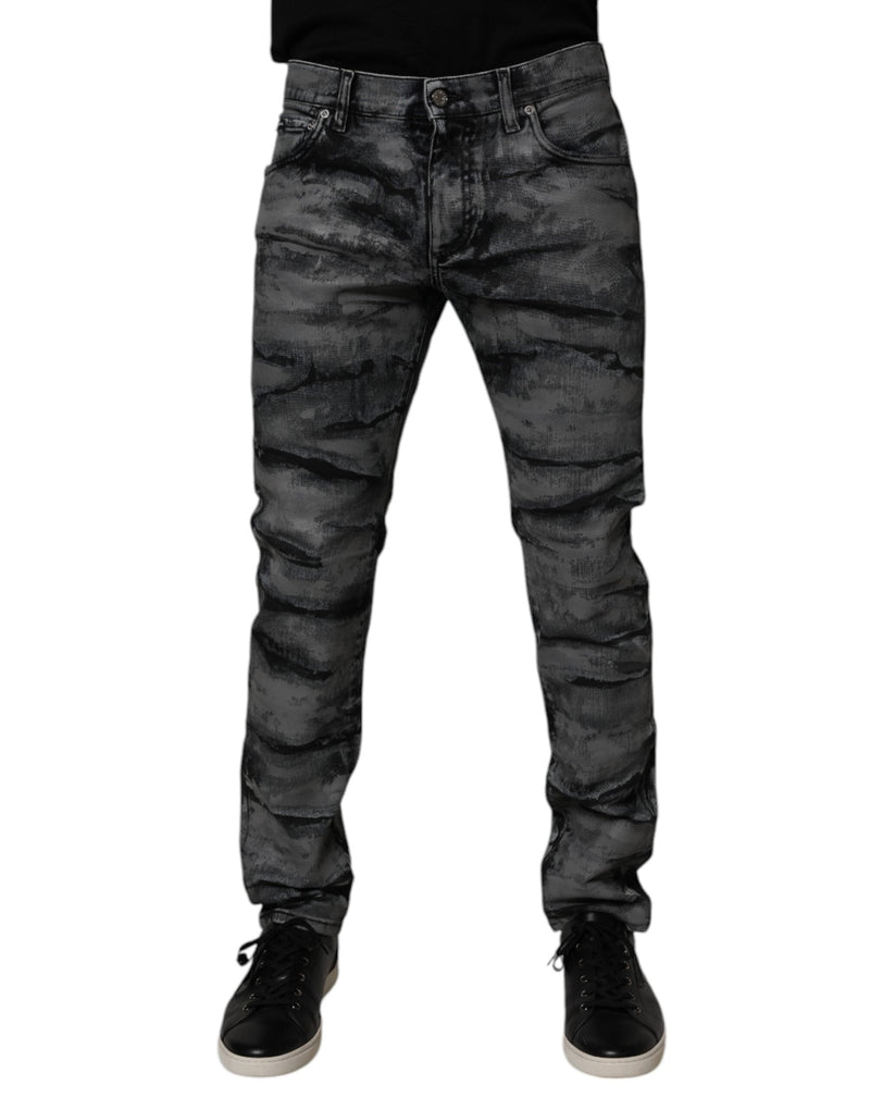 Gray Tie Dye Cotton Skinny Men Denim Jeans Dolce & Gabbana