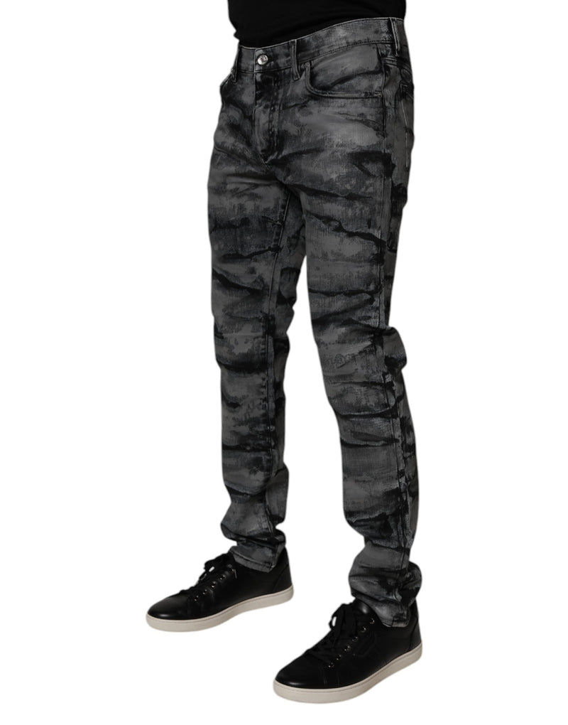 Gray Tie Dye Cotton Skinny Men Denim Jeans Dolce & Gabbana