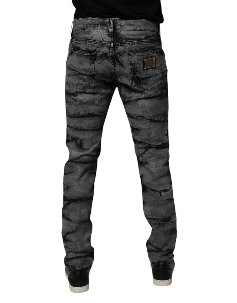 Gray Tie Dye Cotton Skinny Men Denim Jeans Dolce & Gabbana
