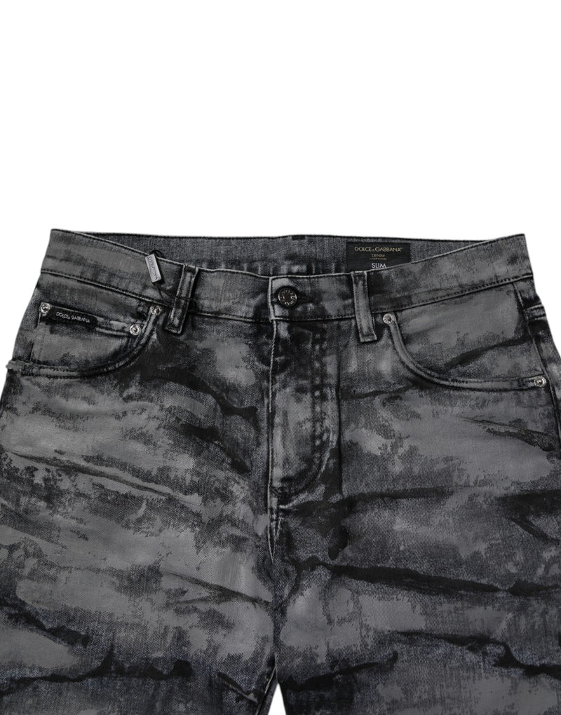 Gray Tie Dye Cotton Skinny Men Denim Jeans Dolce & Gabbana