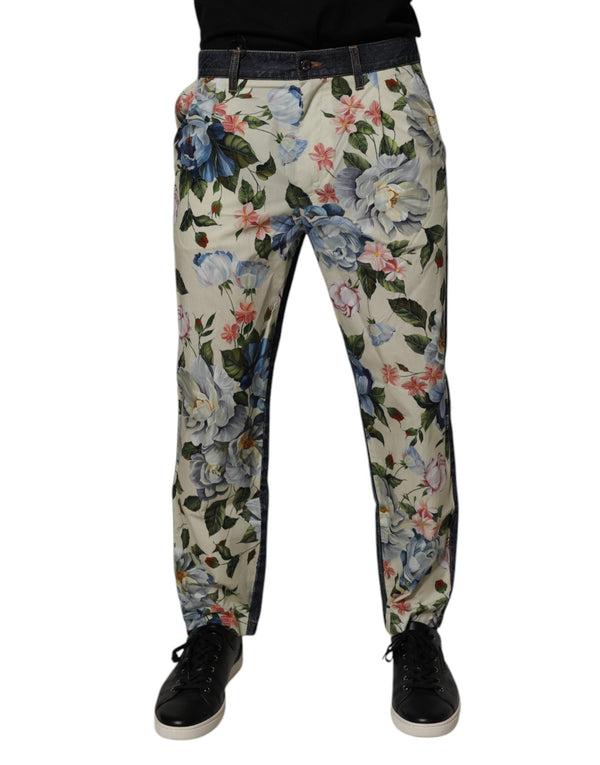 Beige Blue Floral Cotton Men Denim Jeans Dolce & Gabbana