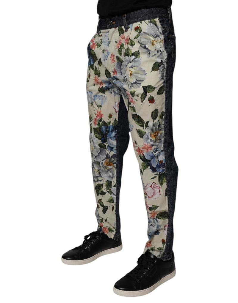 Beige Blue Floral Cotton Men Denim Jeans Dolce & Gabbana