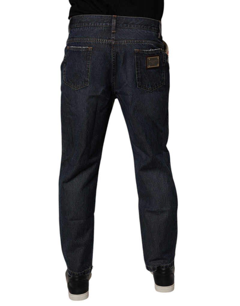 Beige Blue Floral Cotton Men Denim Jeans Dolce & Gabbana