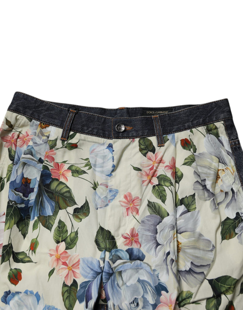Beige Blue Floral Cotton Men Denim Jeans Dolce & Gabbana
