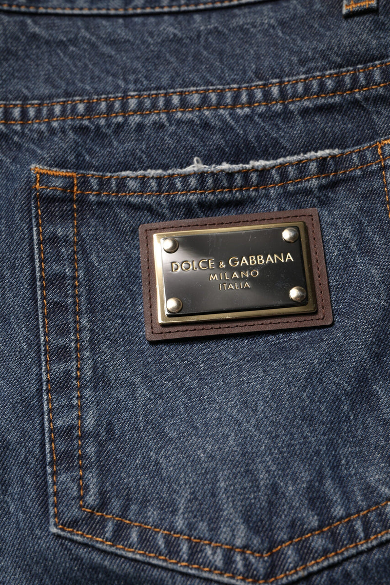 Beige Blue Floral Cotton Men Denim Jeans Dolce & Gabbana