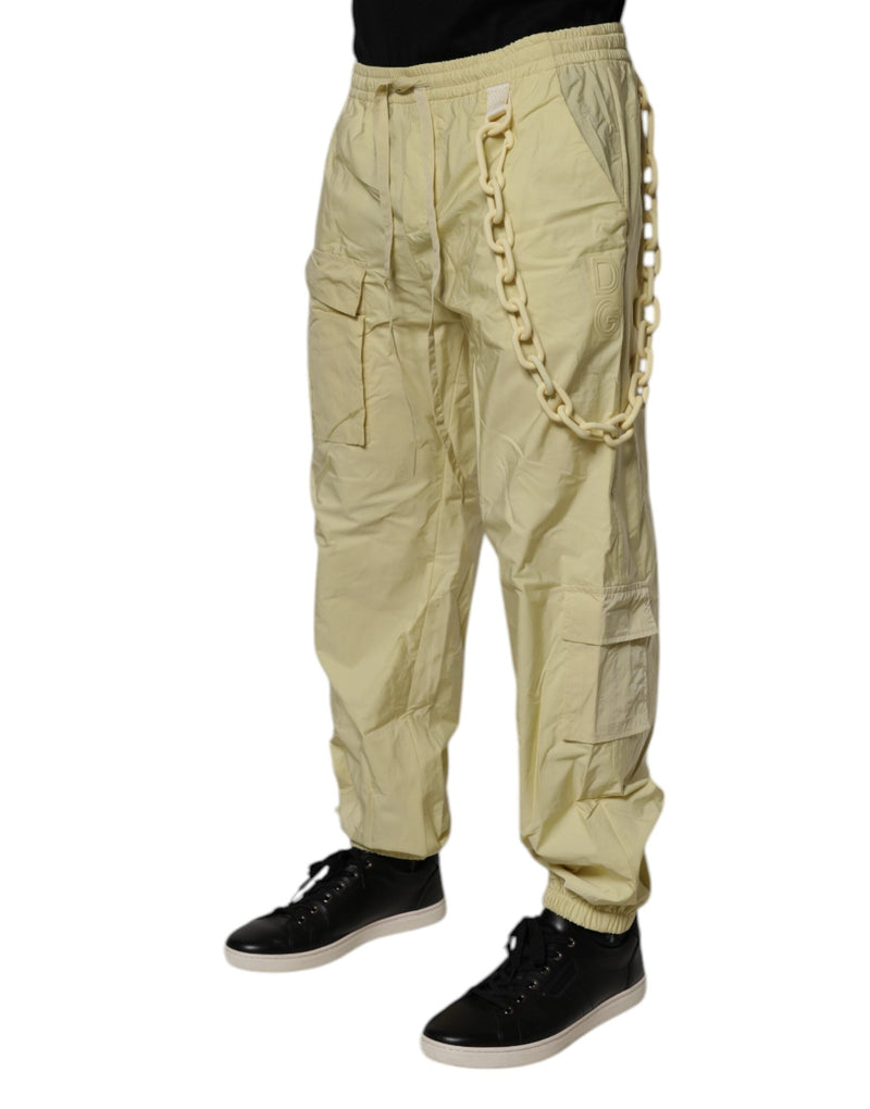 Yellow Nylon Cargo Chain Men Jogger Pants Dolce & Gabbana