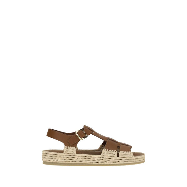 Leather and Raffia Sandals Prada