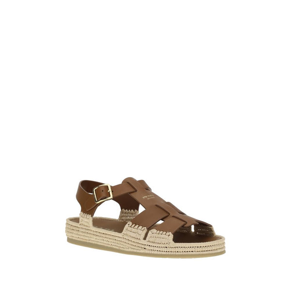 Leather and Raffia Sandals Prada