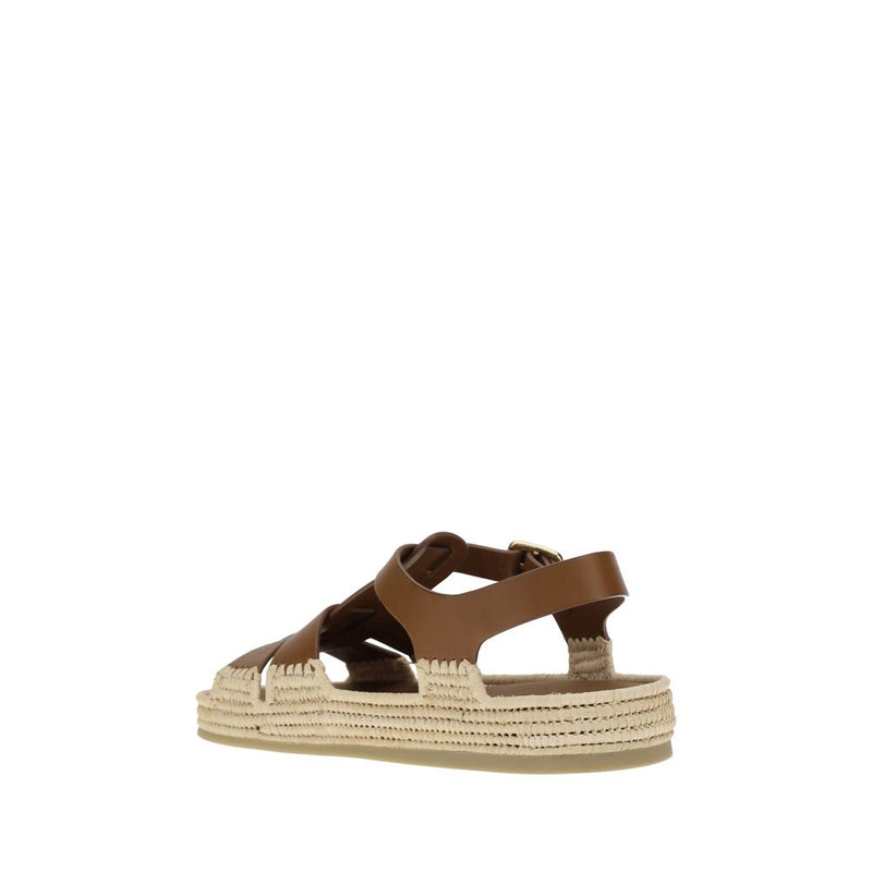 Leather and Raffia Sandals Prada