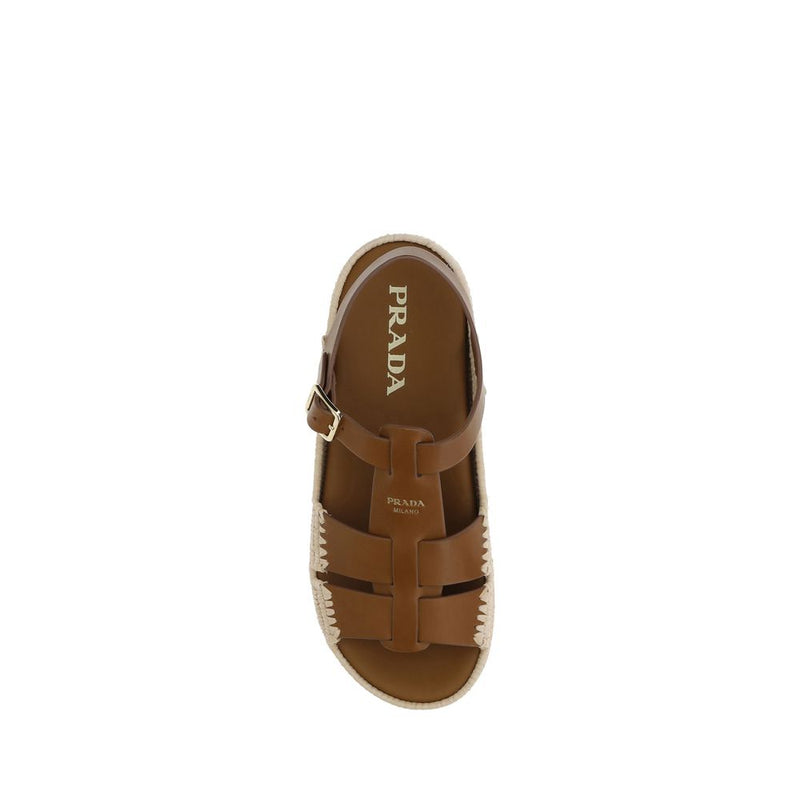 Leather and Raffia Sandals Prada