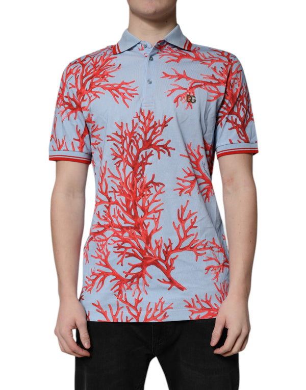 Light Blue Coral Cotton Polo Shirt T-shirt Dolce & Gabbana