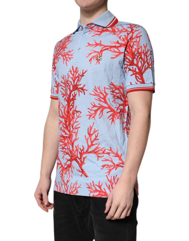 Light Blue Coral Cotton Polo Shirt T-shirt Dolce & Gabbana