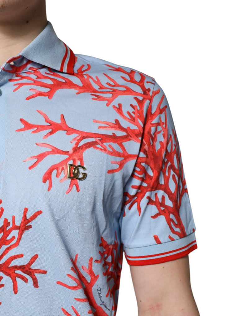 Light Blue Coral Cotton Polo Shirt T-shirt Dolce & Gabbana