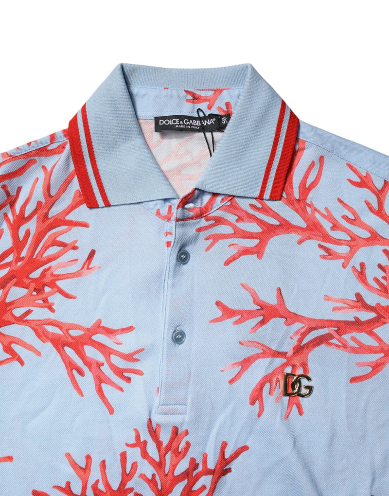 Light Blue Coral Cotton Polo Shirt T-shirt Dolce & Gabbana