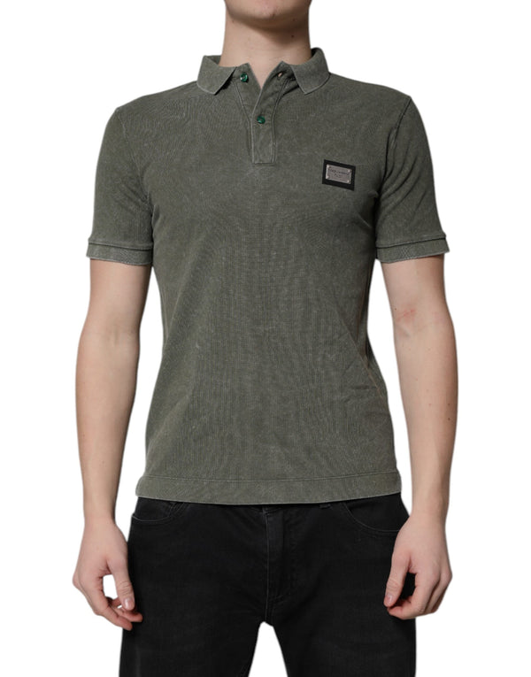 Army Green Logo Plaque Cotton Polo Shirt T-shirt Dolce & Gabbana