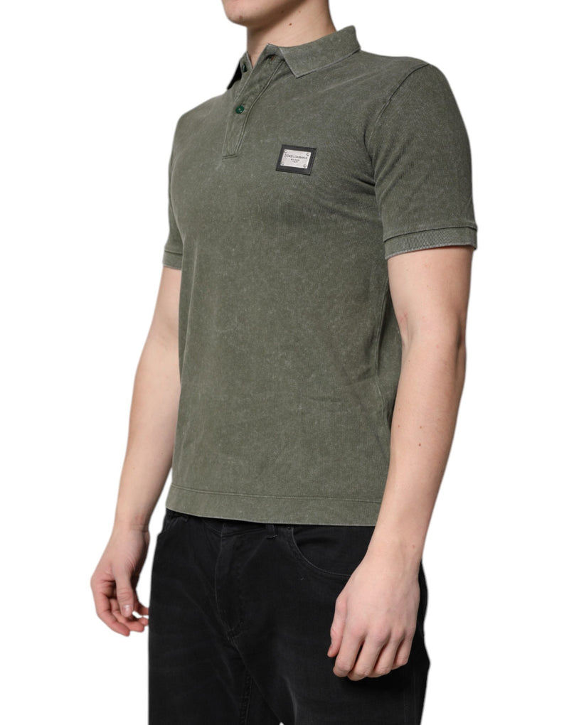 Army Green Logo Plaque Cotton Polo Shirt T-shirt Dolce & Gabbana