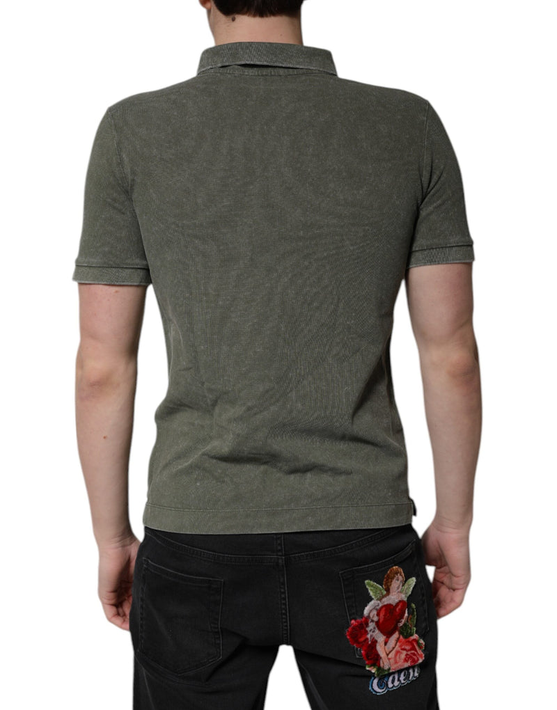Army Green Logo Plaque Cotton Polo Shirt T-shirt Dolce & Gabbana