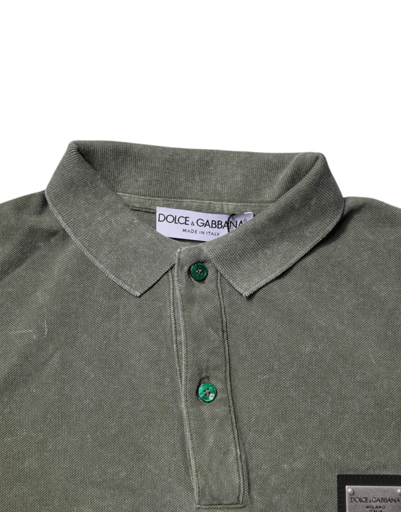 Army Green Logo Plaque Cotton Polo Shirt T-shirt Dolce & Gabbana