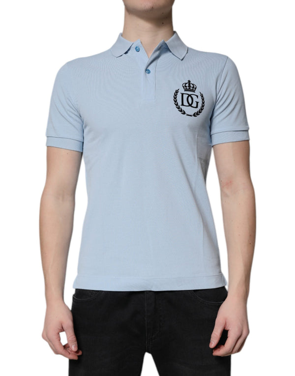 Sky Blue Cotton Crown Collared Polo T-shirt Dolce & Gabbana