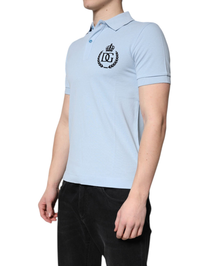 Sky Blue Cotton Crown Collared Polo T-shirt Dolce & Gabbana