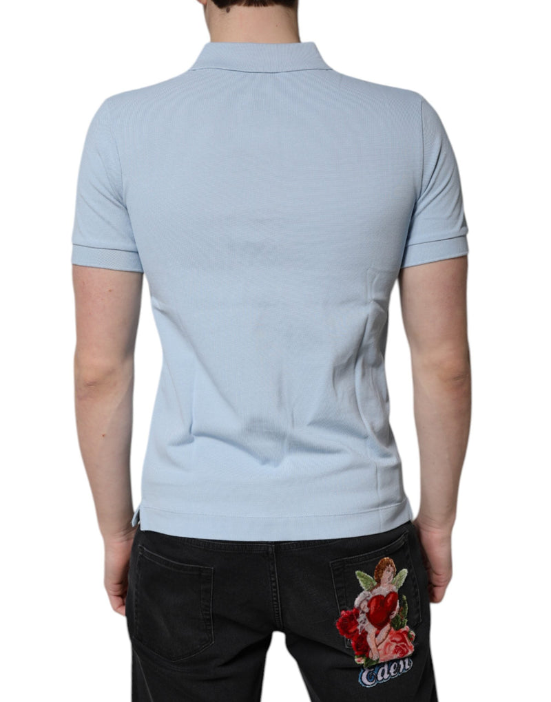 Sky Blue Cotton Crown Collared Polo T-shirt Dolce & Gabbana