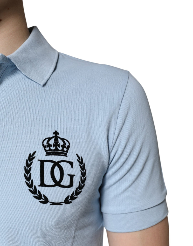 Sky Blue Cotton Crown Collared Polo T-shirt Dolce & Gabbana
