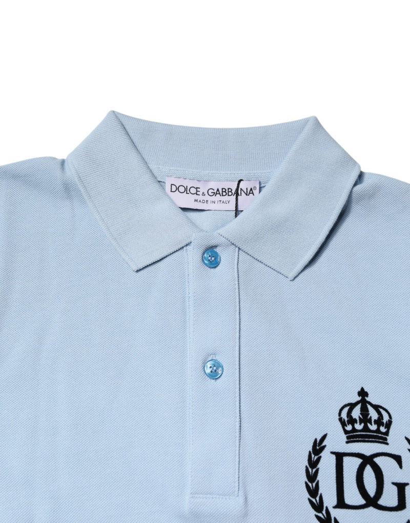 Sky Blue Cotton Crown Collared Polo T-shirt Dolce & Gabbana
