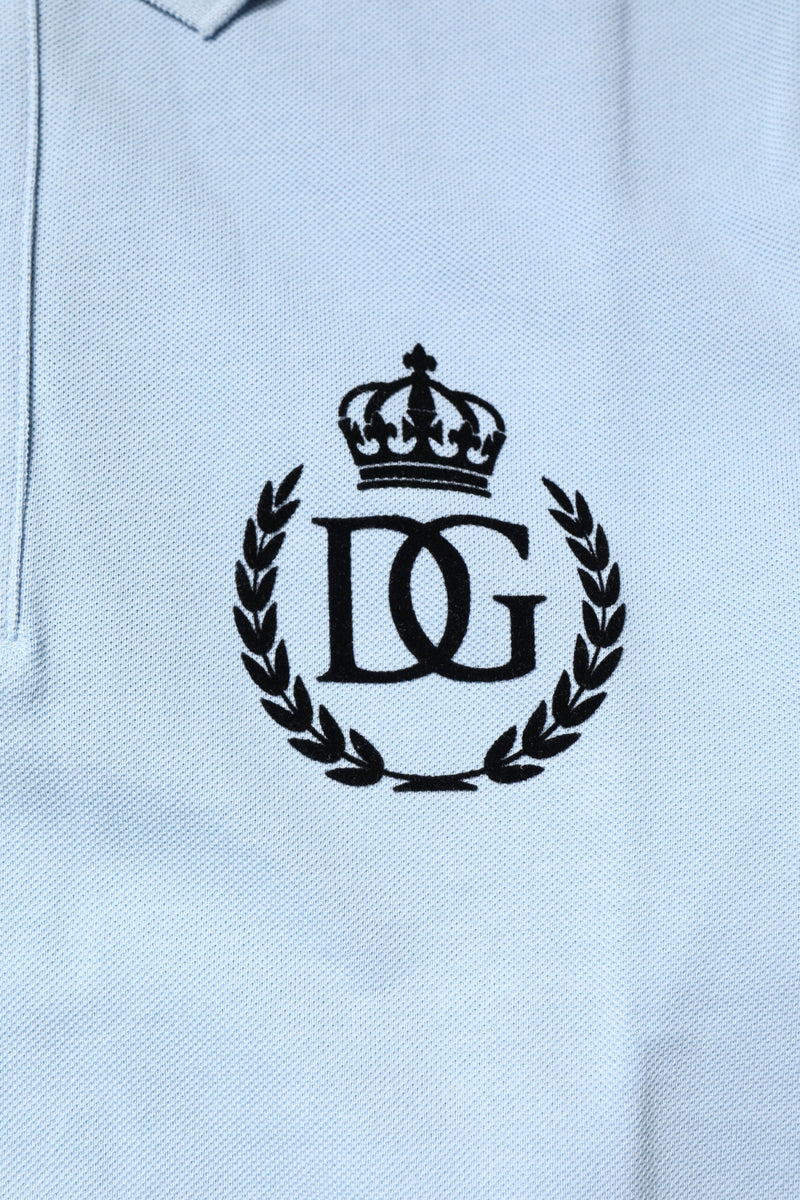 Sky Blue Cotton Crown Collared Polo T-shirt Dolce & Gabbana