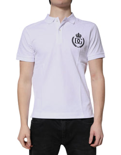 White Cotton Crown Collared Men Polo T-shirt Dolce & Gabbana