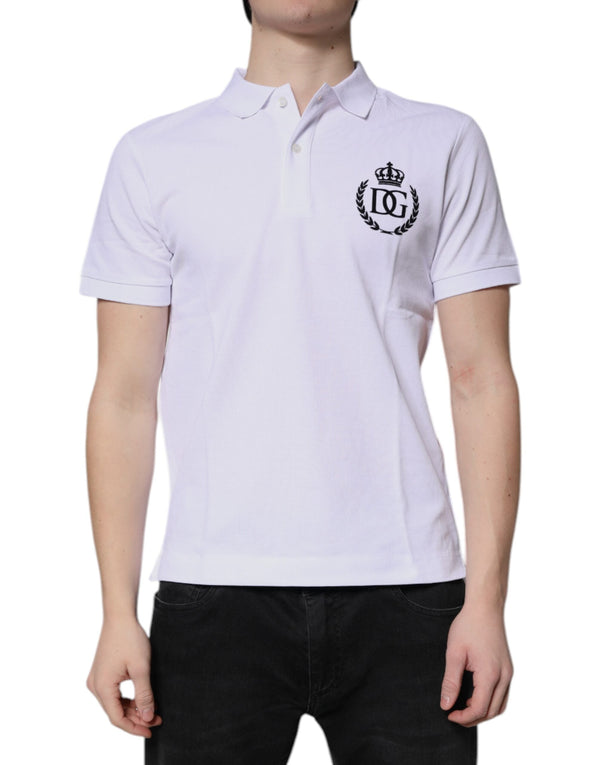 White Cotton Crown Collared Men Polo T-shirt Dolce & Gabbana