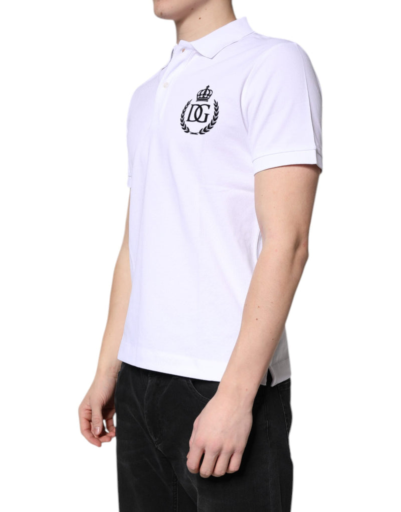 White Cotton Crown Collared Men Polo T-shirt Dolce & Gabbana