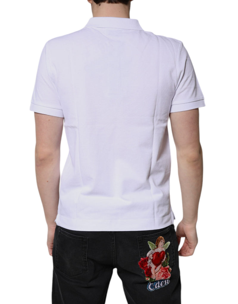 White Cotton Crown Collared Men Polo T-shirt Dolce & Gabbana