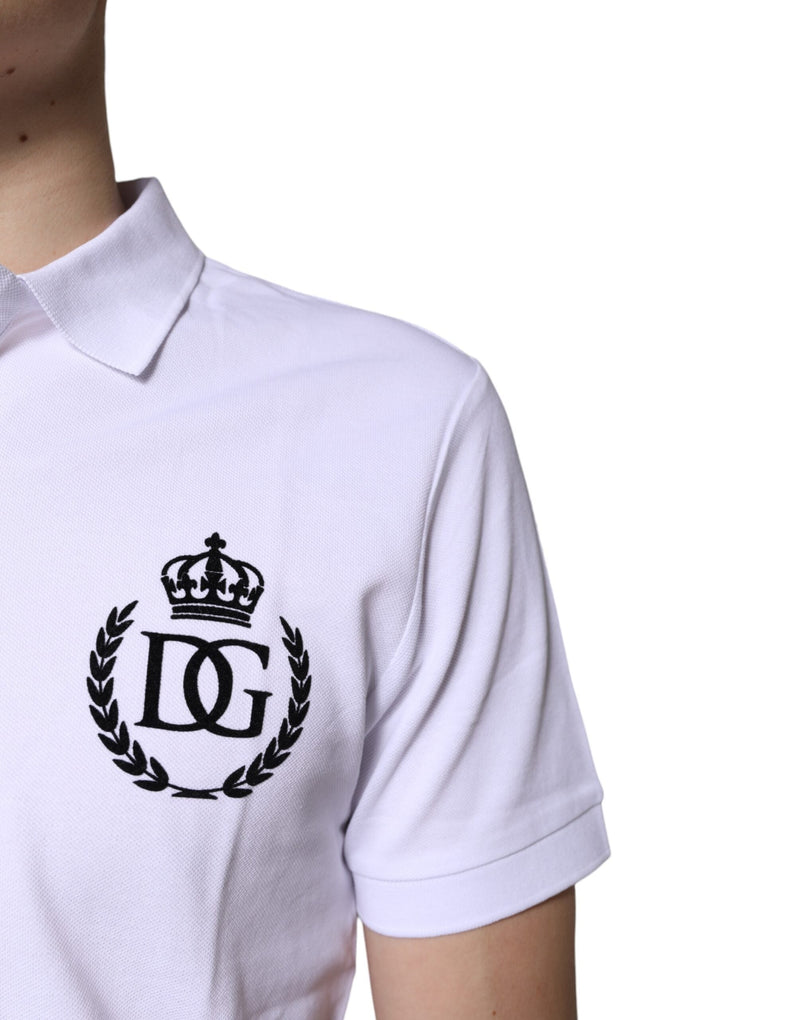 White Cotton Crown Collared Men Polo T-shirt Dolce & Gabbana