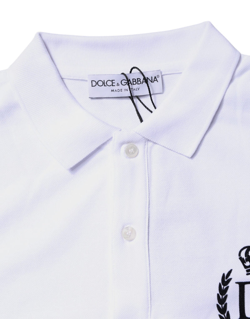 White Cotton Crown Collared Men Polo T-shirt Dolce & Gabbana